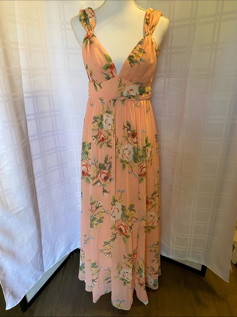 Blush Mark Versailles Floral Peach Pink Long Maxi Dress XS